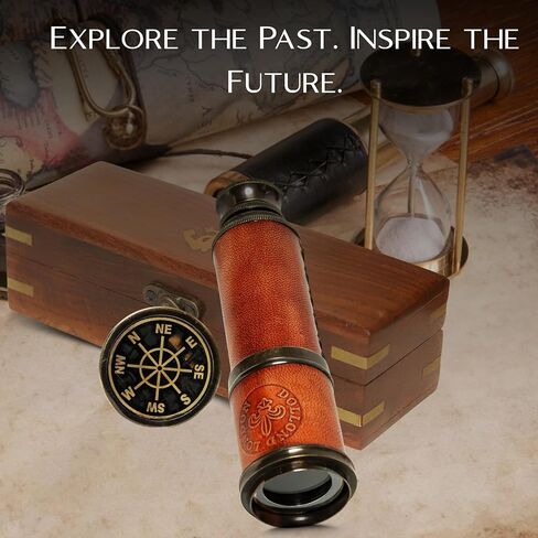 Vintage Brass Telescope with Leather Wrap & Wooden Box – Pirate Spyglass Telescope 15" – Antique Nautical Monocular for Collectors, Decor & Gifts in Saudi Arabia