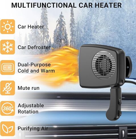 12V Car Heater, 200W Car Heaters That Plug Into Cigarette Lighter Portable electric Heaters for Cars, Car Defroster Windshield Demister, Auto Defogger 360° Rotatable With Ergonomic Handle in Saudi Arabia