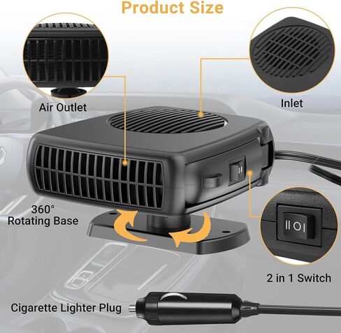 12V Car Heater, 200W Car Heaters That Plug Into Cigarette Lighter Portable electric Heaters for Cars, Car Defroster Windshield Demister, Auto Defogger 360° Rotatable With Ergonomic Handle in Saudi Arabia