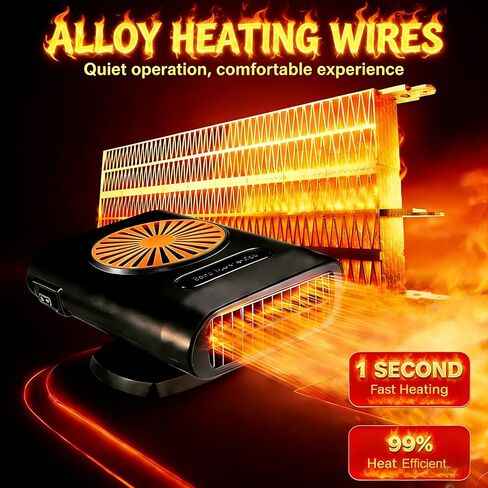 سخان محمول للسيارة، 12 فولت 200 وات سخان سيارة محمول سريع التسخين يمكن توصيله بولاعة السجائر ومزيل الصقيع للزجاج الأمامي للسيارة ومزيل الرطوبة للسيارة/المركبة/الشاحنة/سيارات الدفع الرباعي in Kuwait