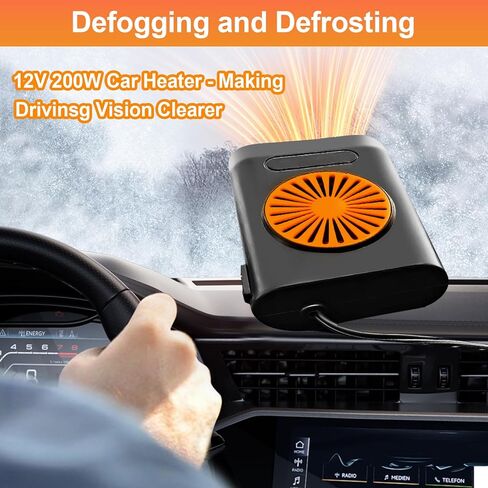 سخان محمول للسيارة، 12 فولت 200 وات سخان سيارة محمول سريع التسخين يمكن توصيله بولاعة السجائر ومزيل الصقيع للزجاج الأمامي للسيارة ومزيل الرطوبة للسيارة/المركبة/الشاحنة/سيارات الدفع الرباعي in Kuwait