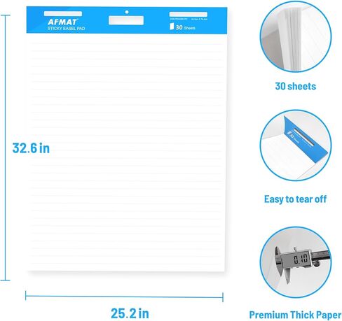 وسادات حامل لاصقة من AFMAT، ورق مخطط مرساة مقاس 15 × 18 بوصة، ورق مخطط قلاب مقاوم لنزيف الحبر للمكتب/الفصل الدراسي/السبورة البيضاء/الجدار/النوافذ، 30 ورقة/وسادة، 6 وسادات in Kuwait