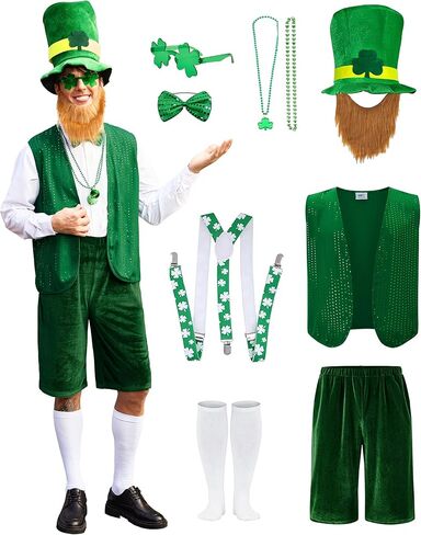 Arvilhill Men's 10 Pcs St. Patrick's Day Costume Leprechaun Full Set Outfit for Irish Party (S-3XL) in Saudi Arabia