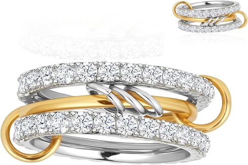 Stackable Rings For Women Interlocked Ring Stack Interlocking mixed Metal Silver And Gold Set Size 5-11 18k Gold Plated Cubic Zirconia Rings in Kuwait
