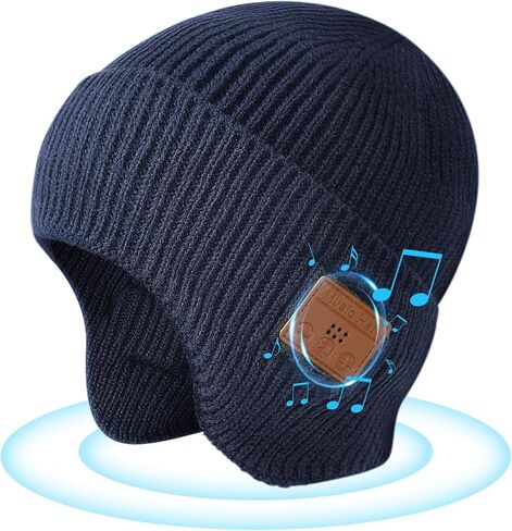 قبعة صغيرة بلوتوث مع سماعات رأس، قبعة شتوية لاسلكية مدمجة بميكروفون ومكبرات صوت ستيريو (رمادي داكن) in Kuwait