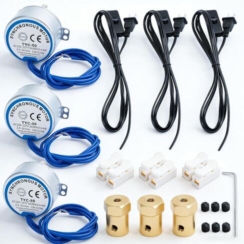 Twidec/3Pcs Synchronous Turntable Motor Electric Motor 5-6RPM/MIN 50/60Hz 4W CCW/CW AC100~127V Synchron Motor for Cup Turner,Cuptisserie Rotator with 7mm Flexible Coupling TYC-50-5-6R-XLLB in Kuwait