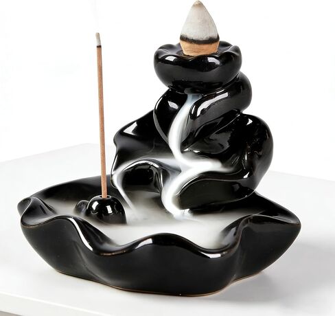 مبخرة الشلال، حامل البخور ذو التدفق الخلفي، مخاريط سيراميك اللوتس، حامل بورسلين للعلاج العطري، الاسترخاء، التنقية، التأمل، اليوغا in Kuwait