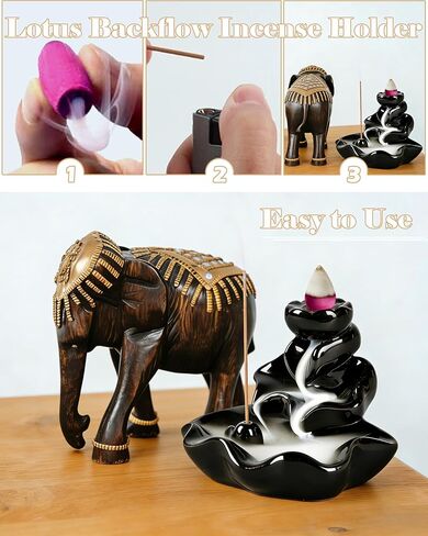 مبخرة الشلال، حامل البخور ذو التدفق الخلفي، مخاريط سيراميك اللوتس، حامل بورسلين للعلاج العطري، الاسترخاء، التنقية، التأمل، اليوغا in Kuwait