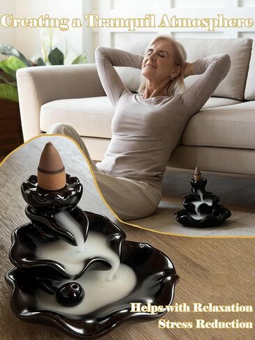 مبخرة الشلال، حامل البخور ذو التدفق الخلفي، مخاريط سيراميك اللوتس، حامل بورسلين للعلاج العطري، الاسترخاء، التنقية، التأمل، اليوغا in Kuwait