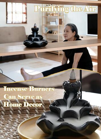 مبخرة الشلال، حامل البخور ذو التدفق الخلفي، مخاريط سيراميك اللوتس، حامل بورسلين للعلاج العطري، الاسترخاء، التنقية، التأمل، اليوغا in Kuwait