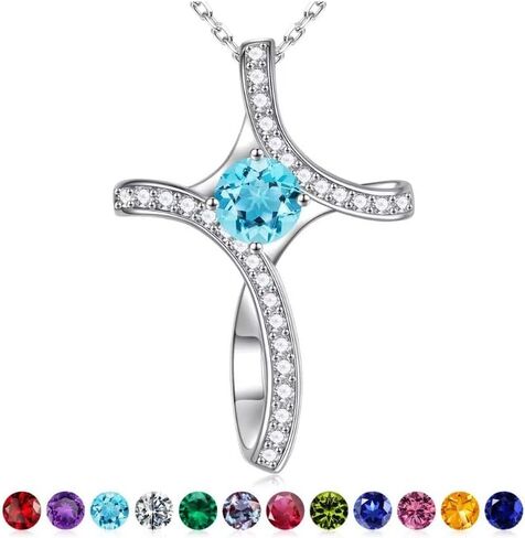 Iefil Easter Gifts for Women Wife - 925 Sterling Silver Cross Birthstone Necklace, Jewelry Gifts for Women Wife Mom Girlfriend in Saudi Arabia