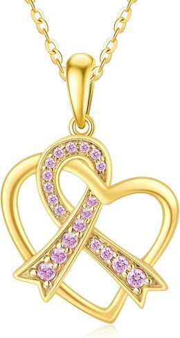sisgem 14k الذهب البقاء على قيد الحياة الشريط القلب قلادة قلادة للنساء، الوعي الأمل المجوهرات الهدايا لها، 16 + 1 + 1 بوصة in Saudi Arabia