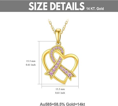 sisgem 14k الذهب البقاء على قيد الحياة الشريط القلب قلادة قلادة للنساء، الوعي الأمل المجوهرات الهدايا لها، 16 + 1 + 1 بوصة in Saudi Arabia