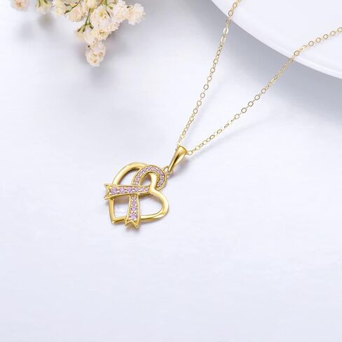 sisgem 14k الذهب البقاء على قيد الحياة الشريط القلب قلادة قلادة للنساء، الوعي الأمل المجوهرات الهدايا لها، 16 + 1 + 1 بوصة in Saudi Arabia