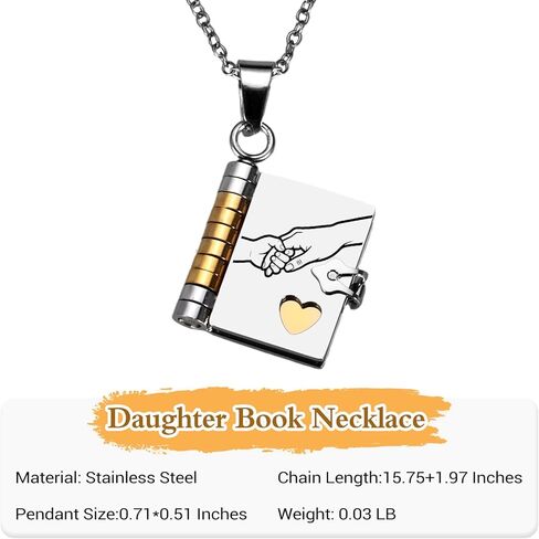 Book Necklace for Daughter Engraved Pendant with 7 Pages of Love Message - Easter Gifts for Girls 4-6 8-12 10-14 to My Daughter Book Necklace from Mom Dad Daughters Girls Easter Basket Stuffers in Saudi Arabia