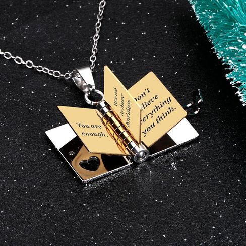 Book Necklace for Daughter Engraved Pendant with 7 Pages of Love Message - Easter Gifts for Girls 4-6 8-12 10-14 to My Daughter Book Necklace from Mom Dad Daughters Girls Easter Basket Stuffers in Saudi Arabia