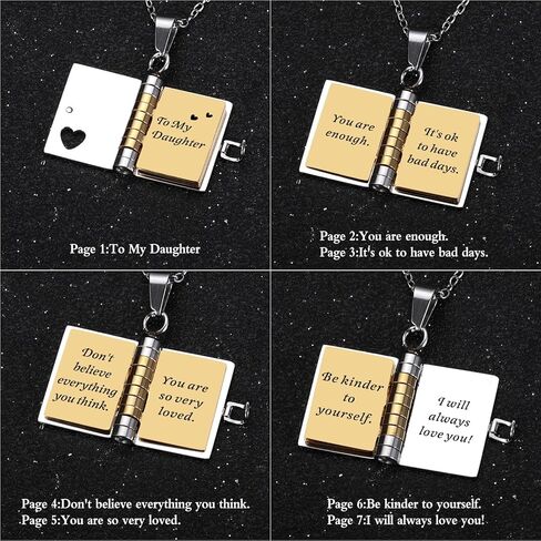 Book Necklace for Daughter Engraved Pendant with 7 Pages of Love Message - Easter Gifts for Girls 4-6 8-12 10-14 to My Daughter Book Necklace from Mom Dad Daughters Girls Easter Basket Stuffers in Saudi Arabia