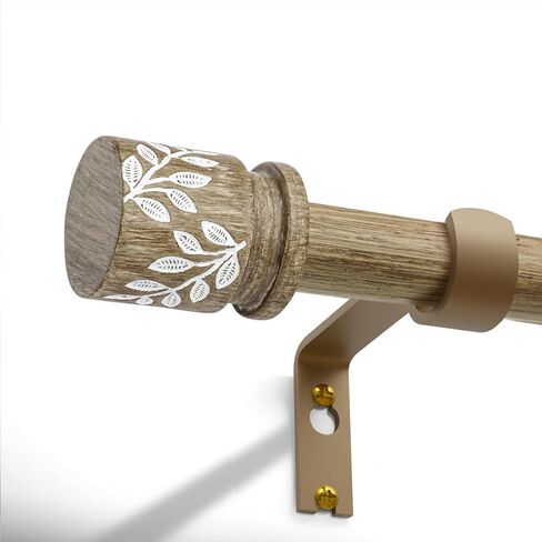 قضبان ستائر من الخشب الطبيعي للنوافذ من 28 إلى 48 بوصة بوهو ديكور مصنوع يدويًا من الخشب الحبوب ستائر مع أوراق نهائية 1 بوصة قضيب ستارة شديد التحمل قابل للتعديل لغرفة المعيشة وغرفة النوم والمطبخ in Kuwait