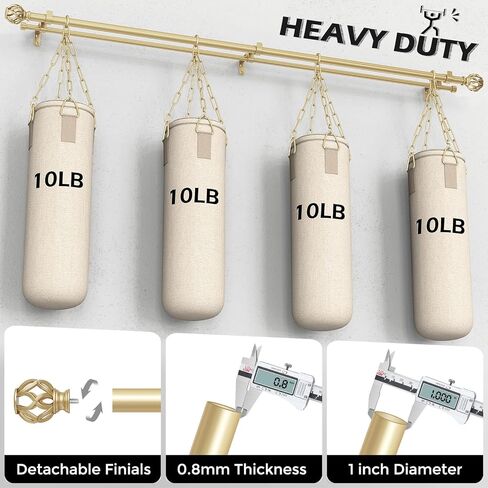 Double Curtain Rod 84 to 120 Inch, Gold Long Dual Curtain Rods with Decorative Aluminium Twisted Cage Finial, 1 Inch Adjustable Heavy Duty Telescopic Spliced Window Treatment Rods, All Metal in Kuwait