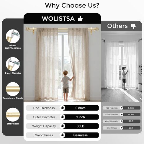 Double Curtain Rod 84 to 120 Inch, Gold Long Dual Curtain Rods with Decorative Aluminium Twisted Cage Finial, 1 Inch Adjustable Heavy Duty Telescopic Spliced Window Treatment Rods, All Metal in Kuwait