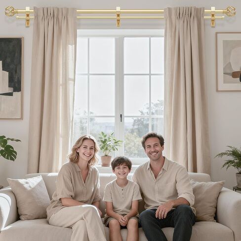 Double Curtain Rod 84 to 120 Inch, Gold Long Dual Curtain Rods with Decorative Aluminium Twisted Cage Finial, 1 Inch Adjustable Heavy Duty Telescopic Spliced Window Treatment Rods, All Metal in Kuwait