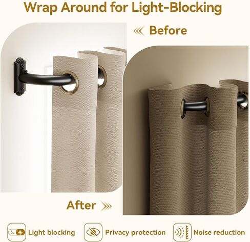 YaFex Wrap Around Blackout Curtain Rods: 48-86 Inch 1 Inch Heavy Duty Curtain Rods for Windows French Return Curtain Rod for Room Darkening in Bedroom and Living Room Easy to Install in Kuwait