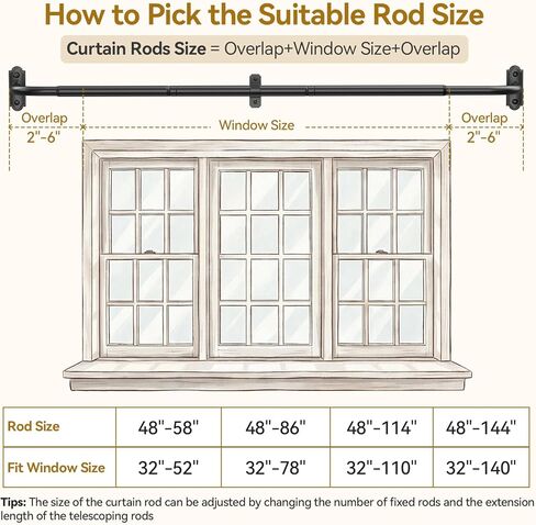 YaFex Wrap Around Blackout Curtain Rods: 48-86 Inch 1 Inch Heavy Duty Curtain Rods for Windows French Return Curtain Rod for Room Darkening in Bedroom and Living Room Easy to Install in Kuwait