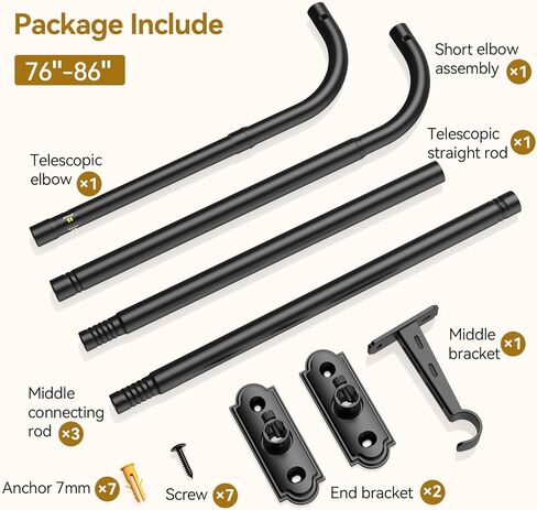 YaFex Wrap Around Blackout Curtain Rods: 48-86 Inch 1 Inch Heavy Duty Curtain Rods for Windows French Return Curtain Rod for Room Darkening in Bedroom and Living Room Easy to Install in Kuwait