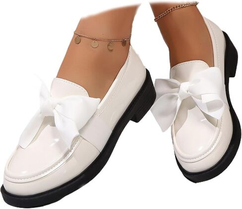 2026 New Women's Cute Bowknot Design Loafers Bowknot Slope Heel Chunky Heel Shoes Fashionable Solid Color Slip on Loafers Lightweight Business Office Walking Footwear in Saudi Arabia