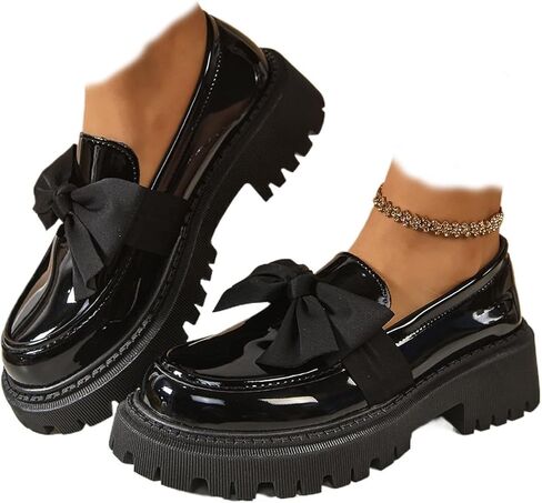 2026 New Women's Cute Bowknot Design Loafers Bowknot Slope Heel Chunky Heel Shoes Fashionable Solid Color Slip on Loafers Lightweight Business Office Walking Footwear in Saudi Arabia