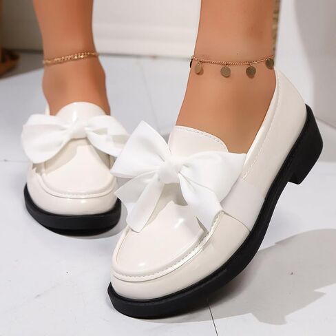 2026 New Women's Cute Bowknot Design Loafers Bowknot Slope Heel Chunky Heel Shoes Fashionable Solid Color Slip on Loafers Lightweight Business Office Walking Footwear in Saudi Arabia