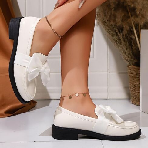 2026 New Women's Cute Bowknot Design Loafers Bowknot Slope Heel Chunky Heel Shoes Fashionable Solid Color Slip on Loafers Lightweight Business Office Walking Footwear in Saudi Arabia