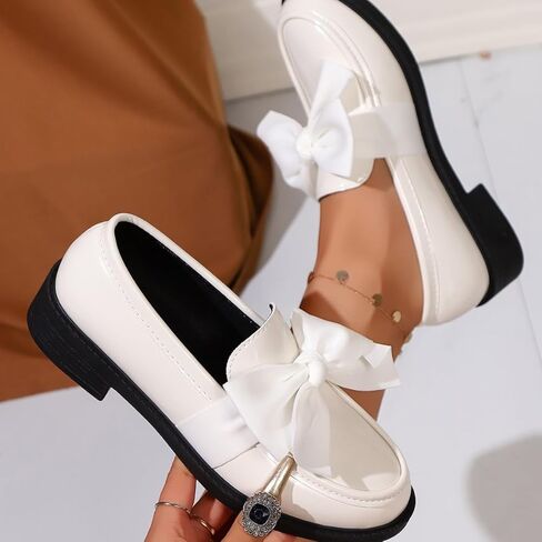 2026 New Women's Cute Bowknot Design Loafers Bowknot Slope Heel Chunky Heel Shoes Fashionable Solid Color Slip on Loafers Lightweight Business Office Walking Footwear in Saudi Arabia