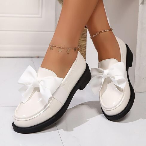 2026 New Women's Cute Bowknot Design Loafers Bowknot Slope Heel Chunky Heel Shoes Fashionable Solid Color Slip on Loafers Lightweight Business Office Walking Footwear in Saudi Arabia