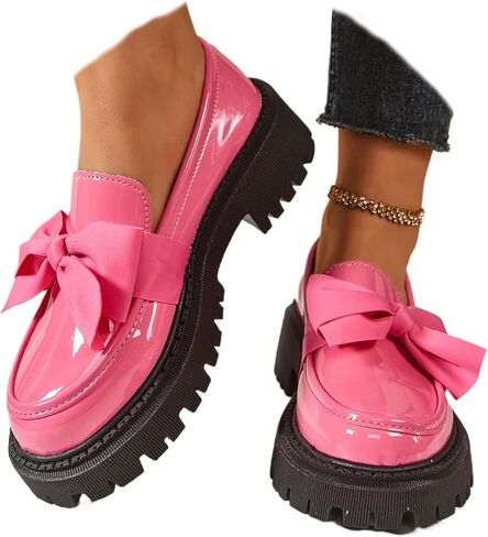 2026 New Women's Cute Bowknot Design Loafers Bowknot Slope Heel Chunky Heel Shoes Fashionable Solid Color Slip on Loafers Lightweight Business Office Walking Footwear in Saudi Arabia