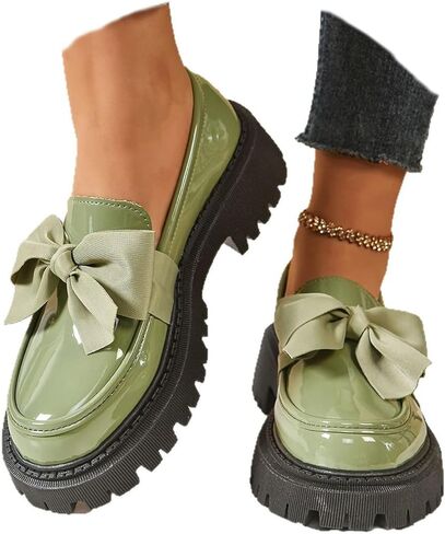 2026 New Women's Cute Bowknot Design Loafers Bowknot Slope Heel Chunky Heel Shoes Fashionable Solid Color Slip on Loafers Lightweight Business Office Walking Footwear in Saudi Arabia