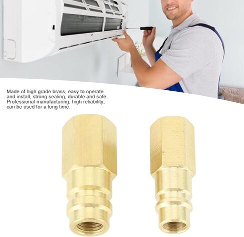 R134A Air Conditioner Connector Brass Refrigerant Adapter Fast Connect Disconnect for Car AC System Repair 1/4 SAE Interface 2 Pack in Kuwait