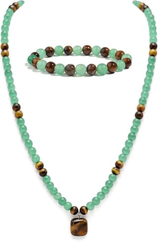 Roe Dolph Money Attraction Necklace Money Bracelets for Women Green Jade Bracelet Feng Shui Wealth & Luck Necklace Crystal Protection Bracelet Tiger Eye Jewelry Spiritual Gifts in Saudi Arabia