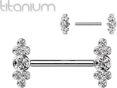 Titanium Nipple Barbells Internally Threaded With Bezel Set CZ Ball Cluster in Saudi Arabia