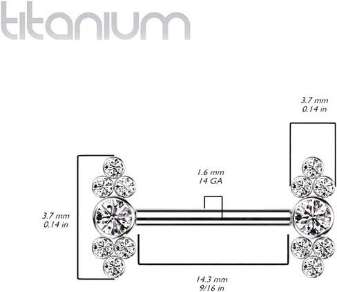 Titanium Nipple Barbells Internally Threaded With Bezel Set CZ Ball Cluster in Saudi Arabia