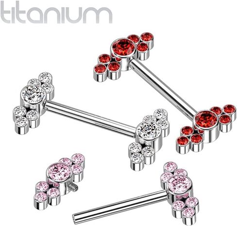 Titanium Nipple Barbells Internally Threaded With Bezel Set CZ Ball Cluster in Saudi Arabia