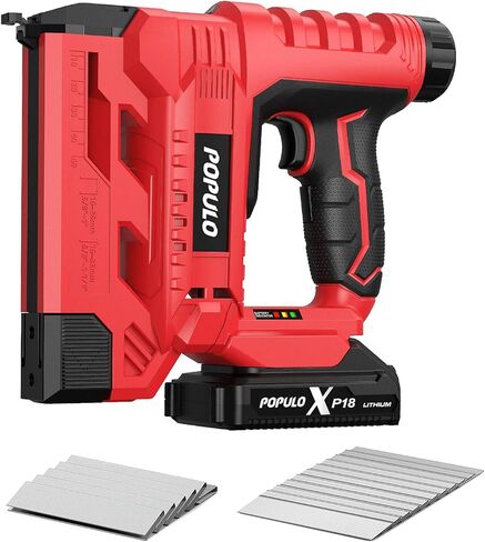 POPULO 20V Nail Gun Battery Powered, 18 Gauge 2 In 1 Cordless Brad Nailer Stapler for Carpentry and Upholstery, Electric Staple Gun Includes a 2.0Ah Battery, Charger, 1600 Pcs Staples and Nails in Kuwait