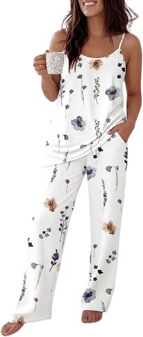 CHICME Womens Pajamas Set 2 Piece Adjustable Strap Tank Pj Set Loose Printed Pants Sleepwear Lounge Sets in Saudi Arabia