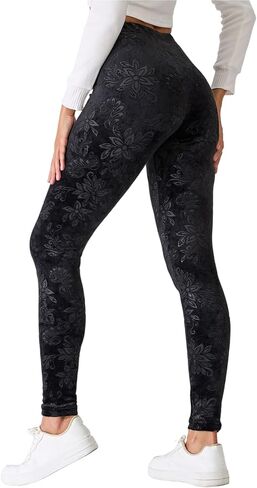 Women Velvet High-Waisted Stretchy Leggings with Floral Pattern - Workout Trousers for Yoga Casual Wear in Saudi Arabia