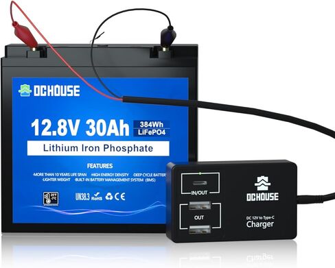 DC HOUSE 12V 30Ah Mini Lithium Battery with DC Output, 2 in 1 Multi-Port USB Charger: 12V Converter or 45W Max Lifepo4 Battery Charger, for Fish Finder, Camping, Ham Radio, Power Wheels, RV in Saudi Arabia