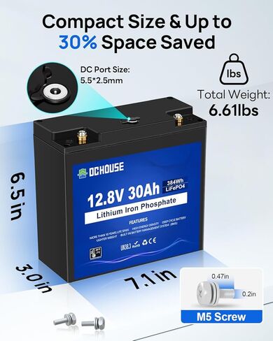 DC HOUSE 12V 30Ah Mini Lithium Battery with DC Output, 2 in 1 Multi-Port USB Charger: 12V Converter or 45W Max Lifepo4 Battery Charger, for Fish Finder, Camping, Ham Radio, Power Wheels, RV in Saudi Arabia