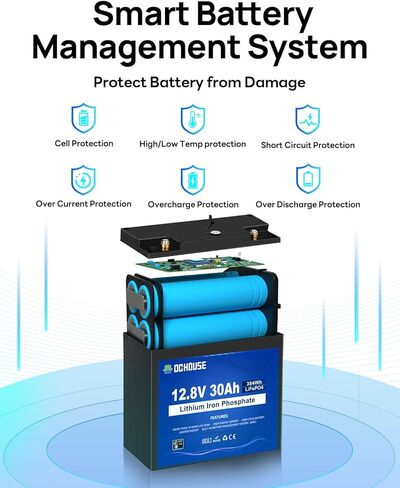 DC HOUSE 12V 30Ah Mini Lithium Battery with DC Output, 2 in 1 Multi-Port USB Charger: 12V Converter or 45W Max Lifepo4 Battery Charger, for Fish Finder, Camping, Ham Radio, Power Wheels, RV in Saudi Arabia
