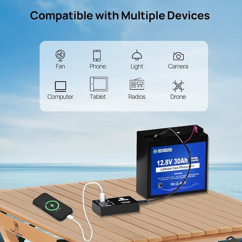 DC HOUSE 12V 30Ah Mini Lithium Battery with DC Output, 2 in 1 Multi-Port USB Charger: 12V Converter or 45W Max Lifepo4 Battery Charger, for Fish Finder, Camping, Ham Radio, Power Wheels, RV in Saudi Arabia