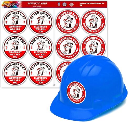 Remember Kids Electricity Will Kill You, Hard Hat,Funny Sticker Durable Waterproof Vinyl Decal for Electrical Panels, Toolboxes, Breaker Boxes - 3 inches Electrician Warning Sticker -Pack of 4 in Saudi Arabia