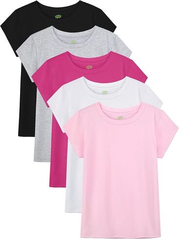 5 Pack Girls Shirts Cotton Short Sleeve Shirts for Girls Crewneck Kids Tshirt Clothes Summer Tops in Saudi Arabia